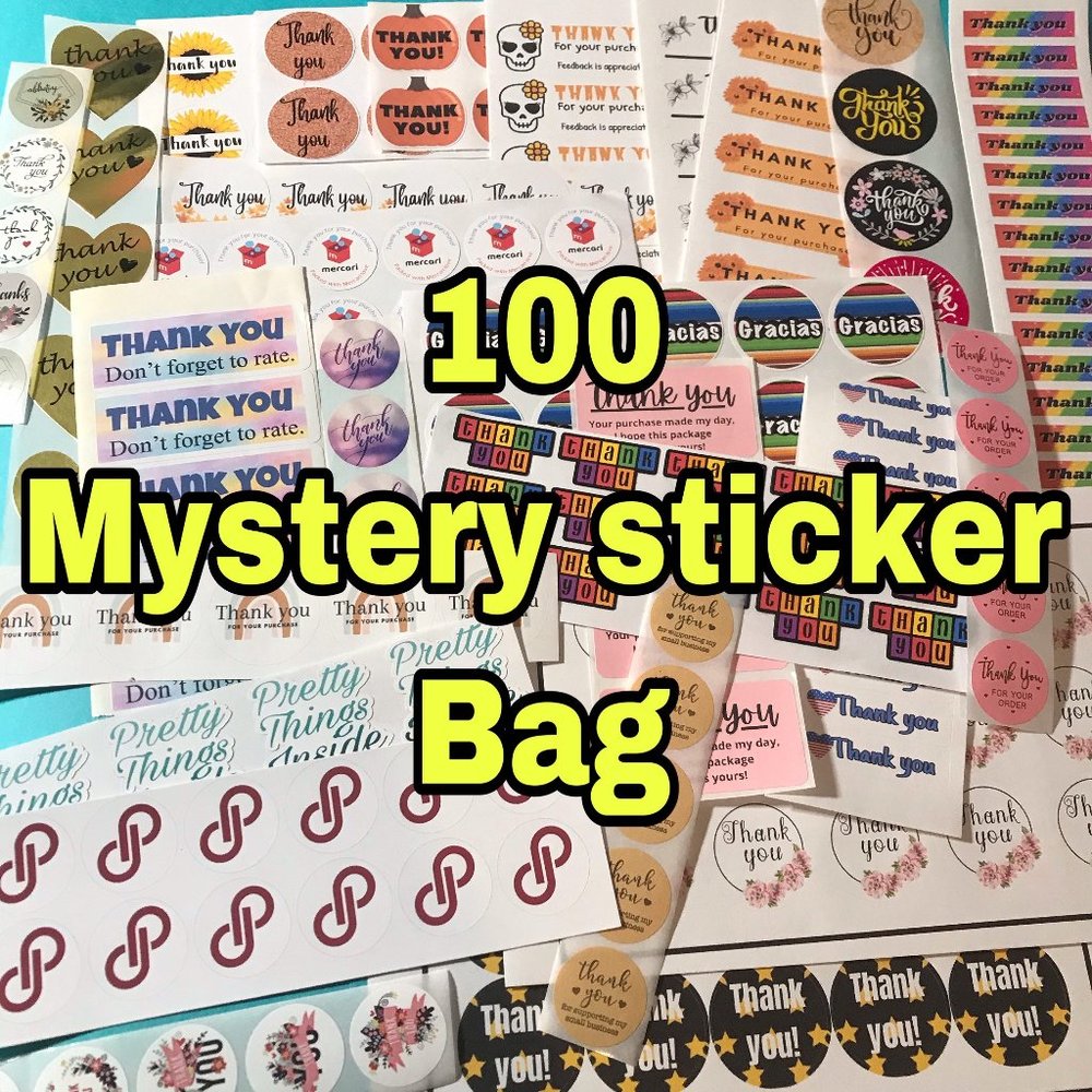 ADD ON ONLY 100 thank you stickers mystery bag bundle mix thank you